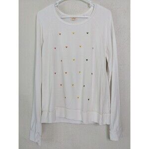 Sundry Womens Size 2 Medium Heart Sweatshirt White Long Sleeve Romantic‎ Crew